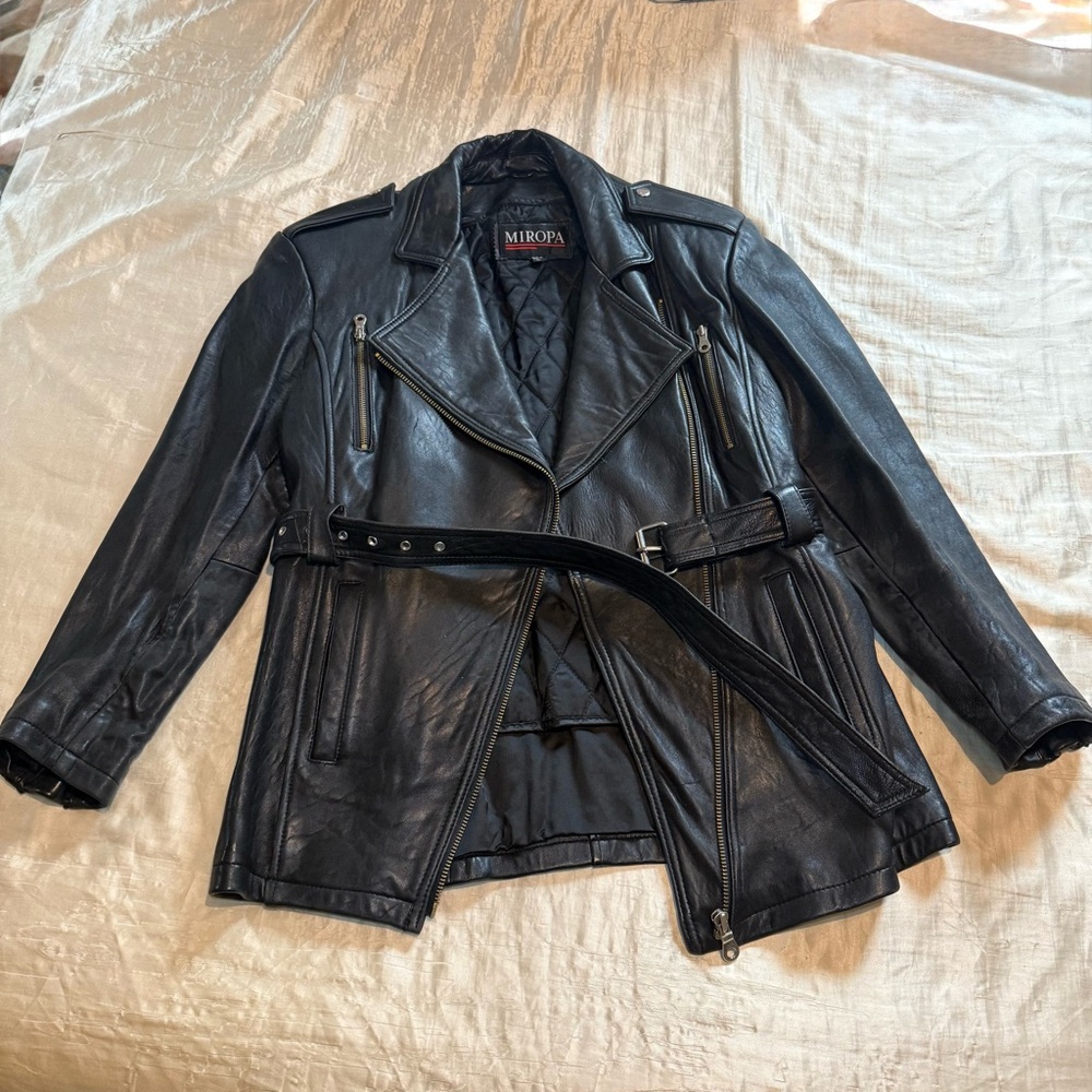 Vintage Miropa Black Real Leather Jacket/Biker Jacket